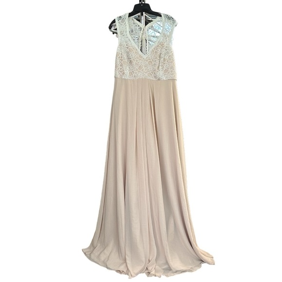 Morilee By Madeline Gardner Evening Gown Formal Lace Chiffon Beige Dress 20 - Picture 4 of 8